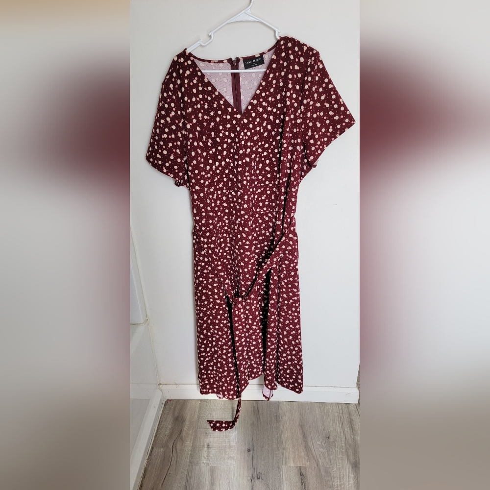 Lane Bryant burgundy with polkadots long dress size 20